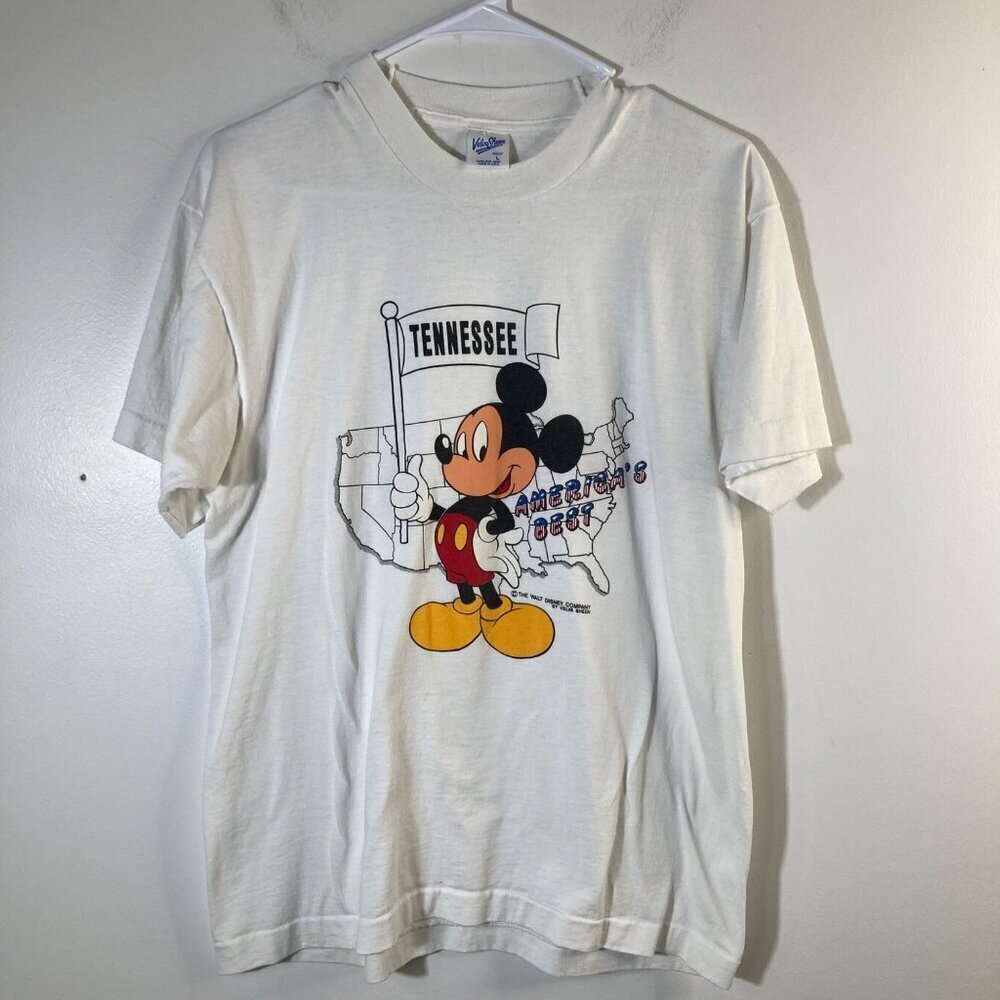 Womens Vintage Velva Sheen Mickey Mouse Tennessee Tee Shirt White L‎